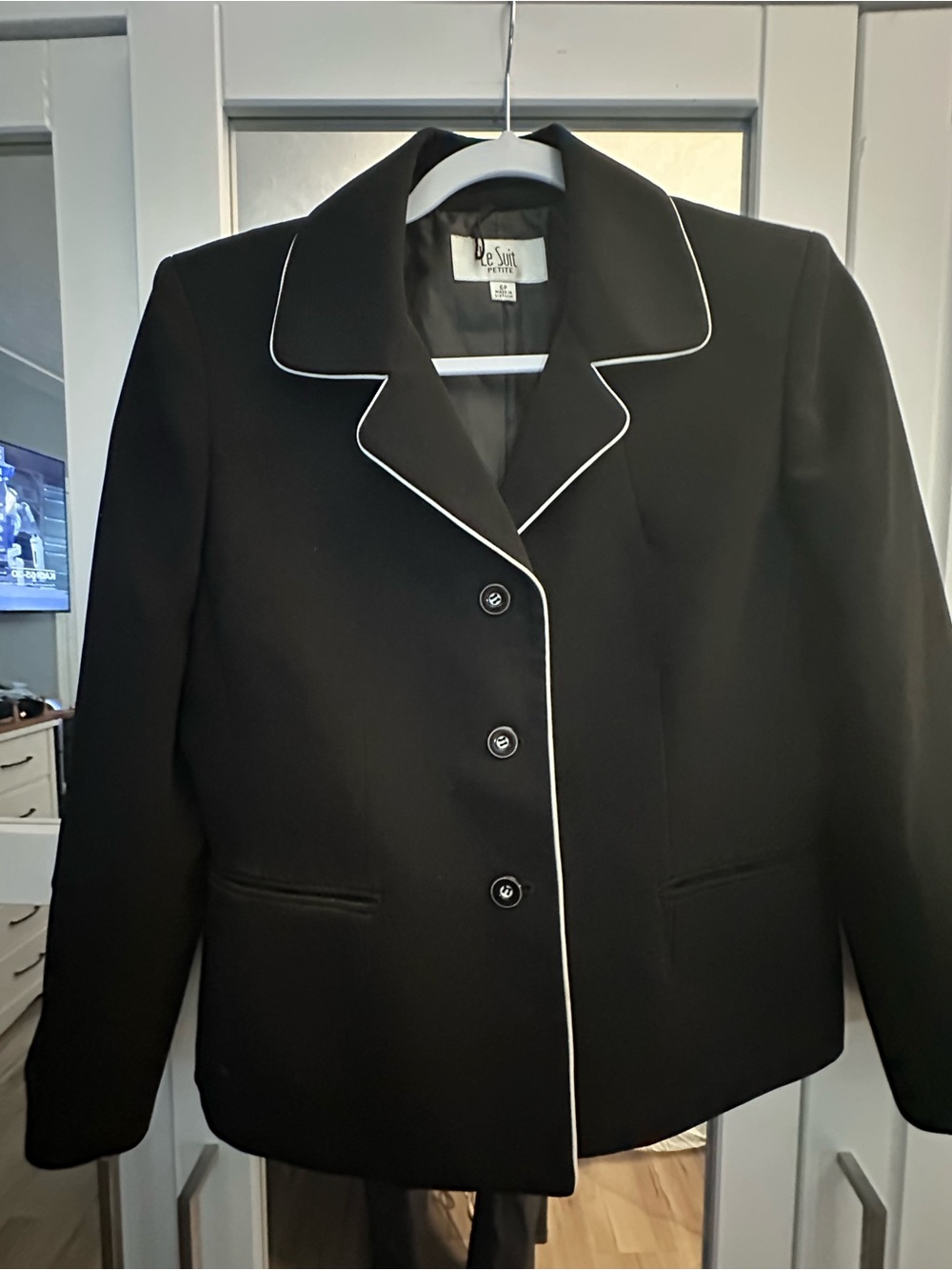 Le Suit Black Jacket with White Piping